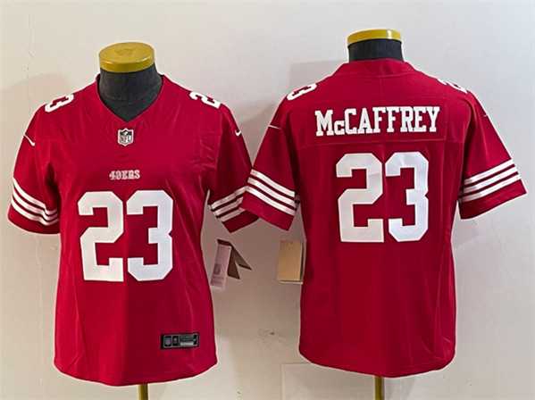 Womens San Francisco 49ers #23 Christian McCaffrey Red 2023 F.U.S.E. Vapor Untouchable Football Stitched Jersey(Run Small)->->Women Jersey
